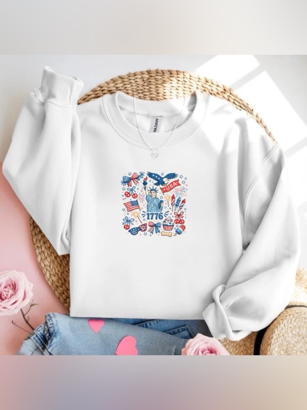 1776 USA Sweatshirt Patriotic Collage Fourth of July Crewneck